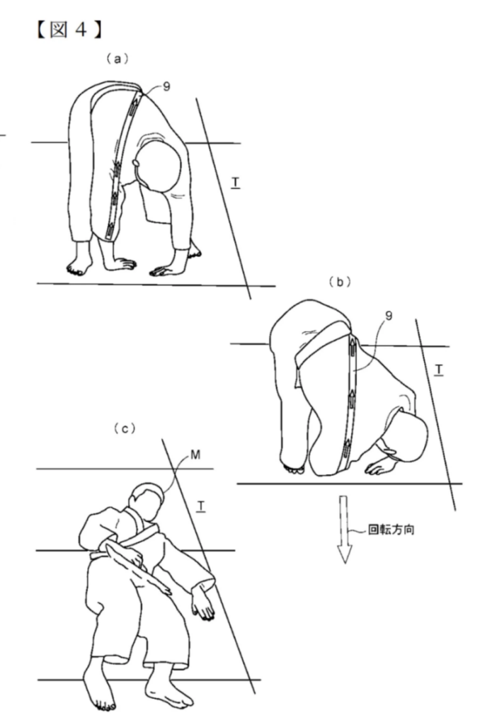 Unique Sports Patents  Judo Gi with Forward Roll Ukemi Assistance Function | Patent Drawing